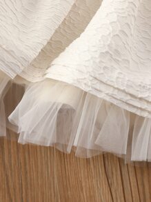 Baby Girl Peter-Pan Collar Mesh Hem Dress - White - View 5