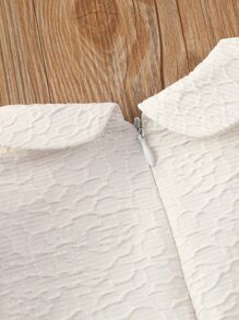 Baby Girl Peter-Pan Collar Mesh Hem Dress - White - View 6
