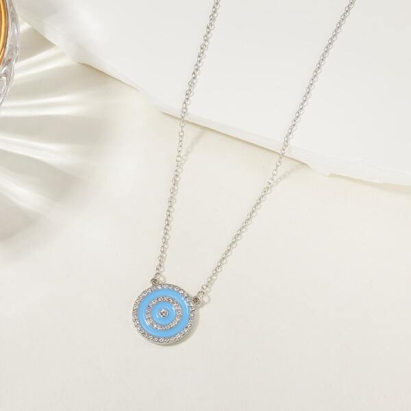 

Rhinestone Round Charm Necklace, Multicolor