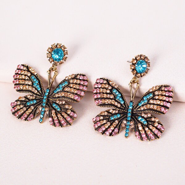 

Rhinestone Decor Butterfly Drop Earrings, Multicolor