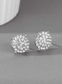 適合女士男士流行龐克嘻哈風格搖滾派對全水鑽華麗裝飾圓形耳釘