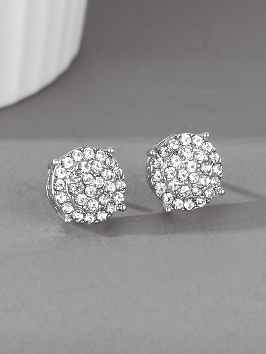 適合女士男士流行龐克嘻哈風格搖滾派對全水鑽華麗裝飾圓形耳釘