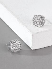 適合女士男士流行龐克嘻哈風格搖滾派對全水鑽華麗裝飾圓形耳釘