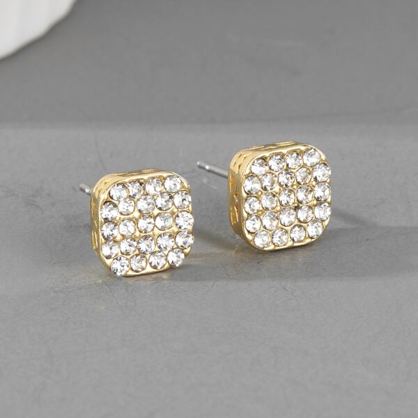 

Men Rhinestone Geometric Studded Earrings, Gold
