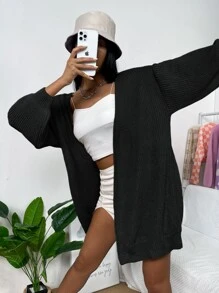 Calvaya Lantern Sleeve Casual Design Cardigan,Long Sleeve Tops