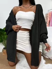 Calvaya Lantern Sleeve Casual Design Cardigan,Long Sleeve Tops