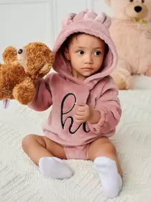Baby Letter Embroidery 3D Ear Bodysuit - Dusty Pink - View 1