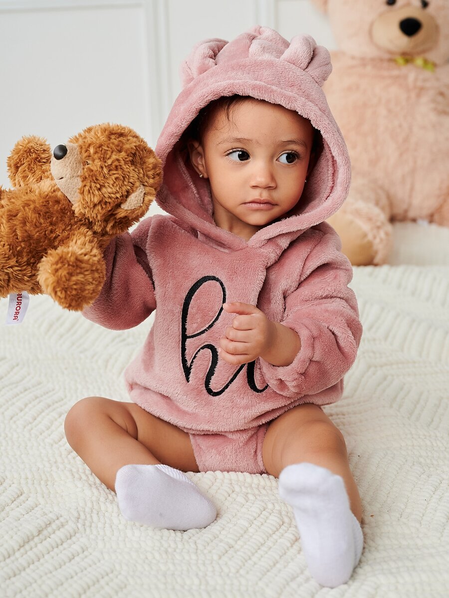 Baby Letter Embroidery 3D Ear Bodysuit - Dusty Pink - View 1