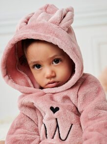 Baby Letter Embroidery 3D Ear Bodysuit - Dusty Pink - View 3