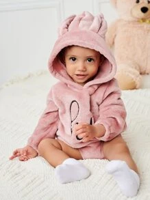 Baby Letter Embroidery 3D Ear Bodysuit - Dusty Pink - View 4
