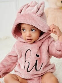 Baby Letter Embroidery 3D Ear Bodysuit - Dusty Pink - View 5