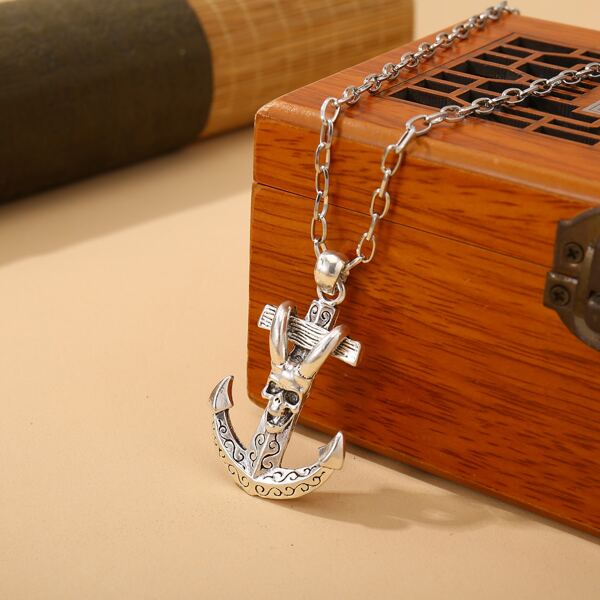 

Men Anchor Charm Necklace, Antique silver