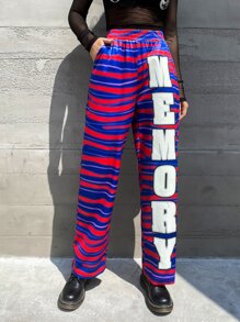 MEYSI KIM 條紋和字母圖案斜插口袋長褲 - 彩色 - 查看 1