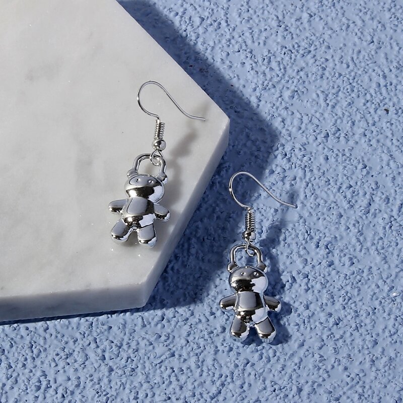 

Bear Drop Earrings, Silver