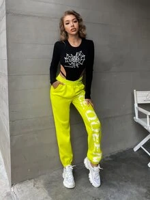 MEYSI KIM 字母圖案腰部鏤空衛褲 - 黃色 - 查看 7