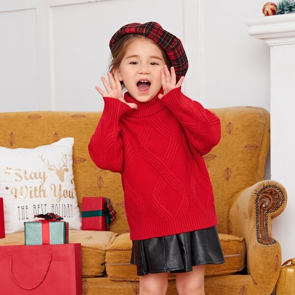

Toddler Girls Turtle Neck Drop Shoulder Sweater, Red