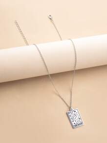 月亮印花項鍊 - 銀色 - 查看 2