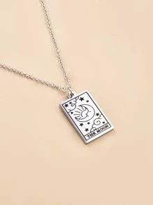 月亮印花項鍊 - 銀色 - 查看 4