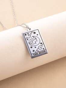 月亮印花項鍊 - 銀色 - 查看 6