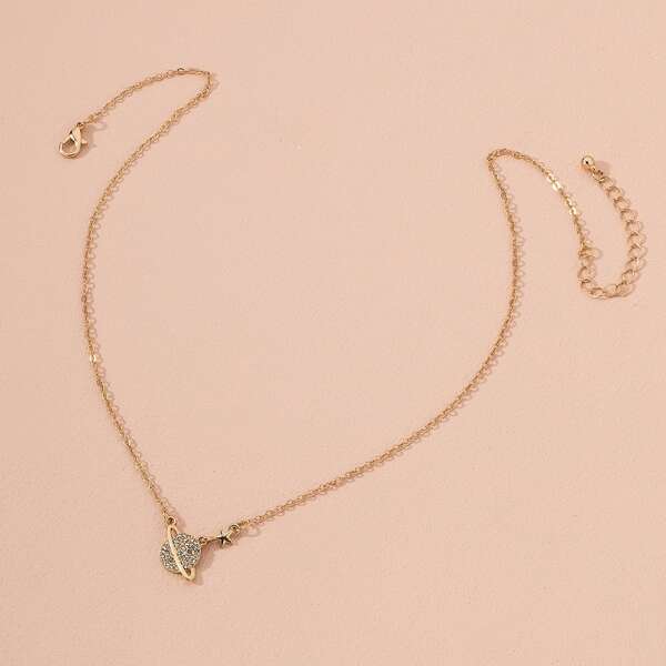

Rhinestone Decor Planet Charm Necklace, Gold