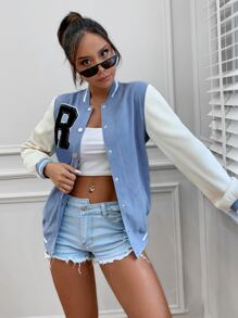 Cazadora de universidad de rayas con parche de letra