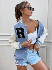 Cazadora de universidad de rayas con parche de letra