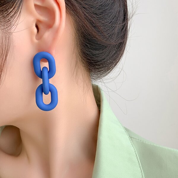 

Solid Chain Design Drop Earrings, Royal blue