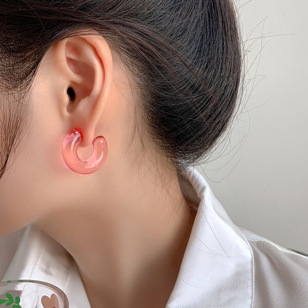 

Acrylic Cuff Hoop Earrings, Pink