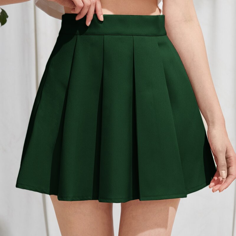 

Solid Pleated Skirt, Dark green