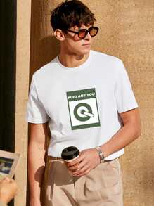 Hombres Camiseta geométrico & con estampado de slogan - Blanco - Ver 1