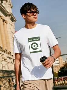 Hombres Camiseta geométrico & con estampado de slogan - Blanco - Ver 3