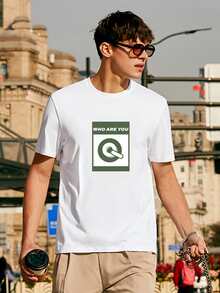 Hombres Camiseta geométrico & con estampado de slogan - Blanco - Ver 5