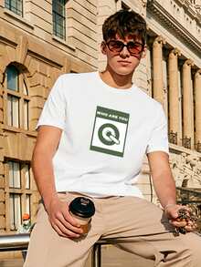 Hombres Camiseta geométrico & con estampado de slogan - Blanco - Ver 6