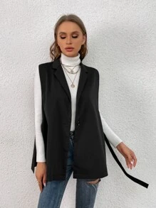 SHEIN Privé Lapel Neck Buckle Side Vest Blazer - Black - View 1