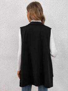 SHEIN Privé Lapel Neck Buckle Side Vest Blazer - Black - View 2