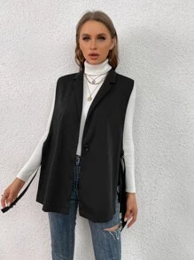 SHEIN Privé Lapel Neck Buckle Side Vest Blazer - Black - View 3