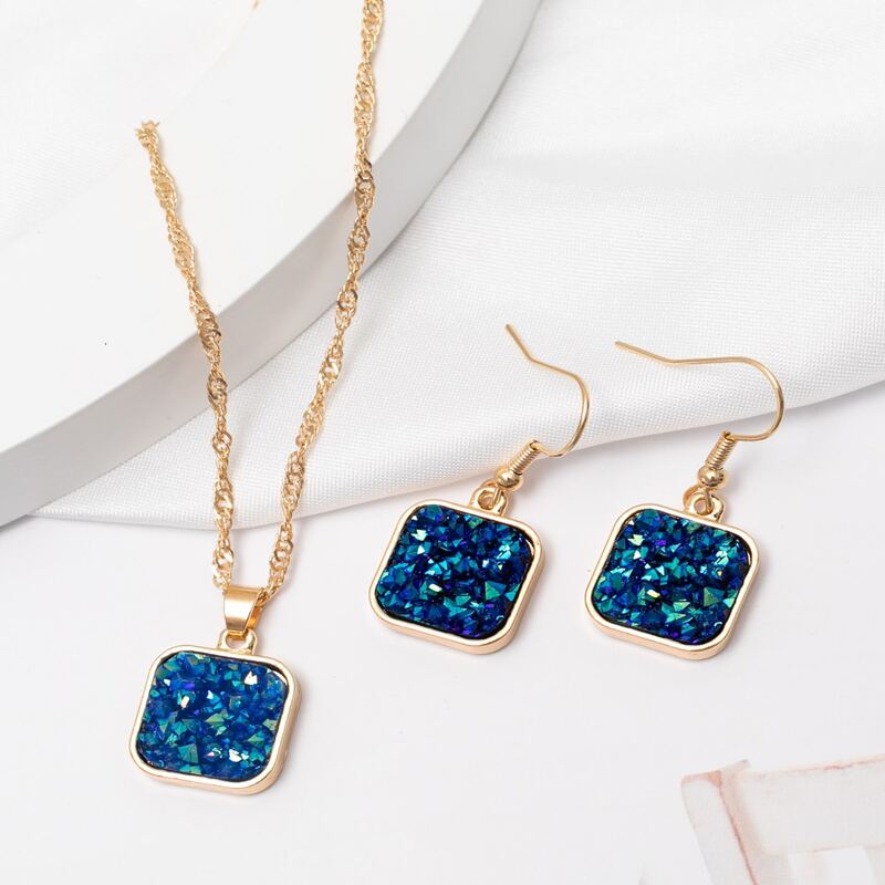 

Geo Decor Chain Necklace & Earrings, Blue