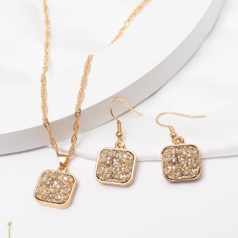 

Geo Decor Chain Necklace & Earrings, Yellow