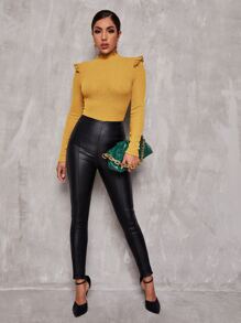 SHEIN Privé Camiseta ajustada ribete fruncido borde en forma de lechuga - Amarillo - Ver 4