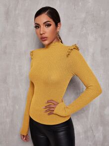 SHEIN Privé Camiseta ajustada ribete fruncido borde en forma de lechuga - Amarillo - Ver 5
