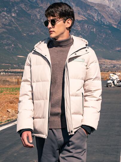 Men Slogan Graphic Zip Up Down Coat