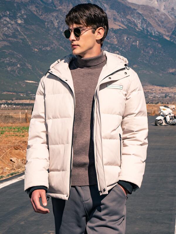 Hombres Plumas con estampado de slogan con cremallera