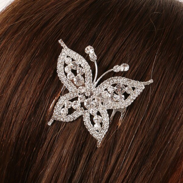 

Rhinestone Decor Butterfly Design Hair Clip, White