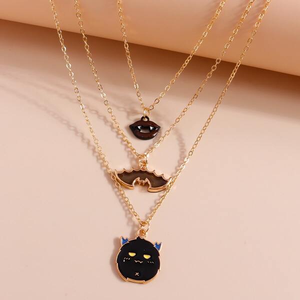 

3pcs Halloween Bat Charm Necklace, Multicolor
