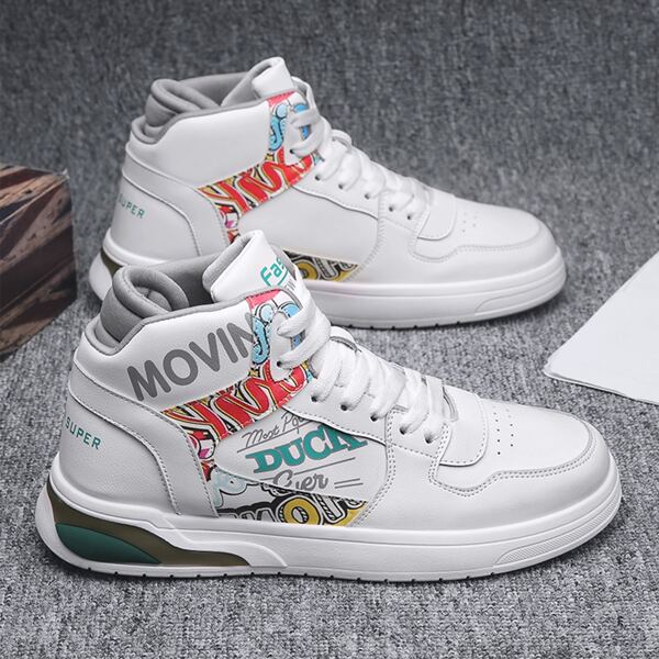 

Men Colorblock Graphic High Top Skate Shoes, White