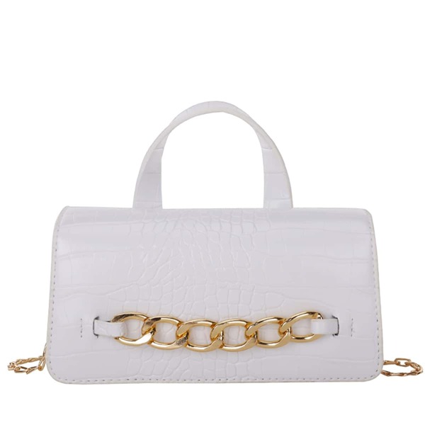 

Chain Decor Croc Embossed Square Bag, White