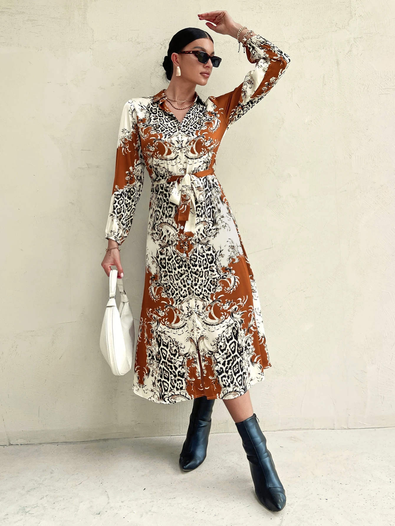Kleid Gestreift Leopard Patchwork Hemd main image 1