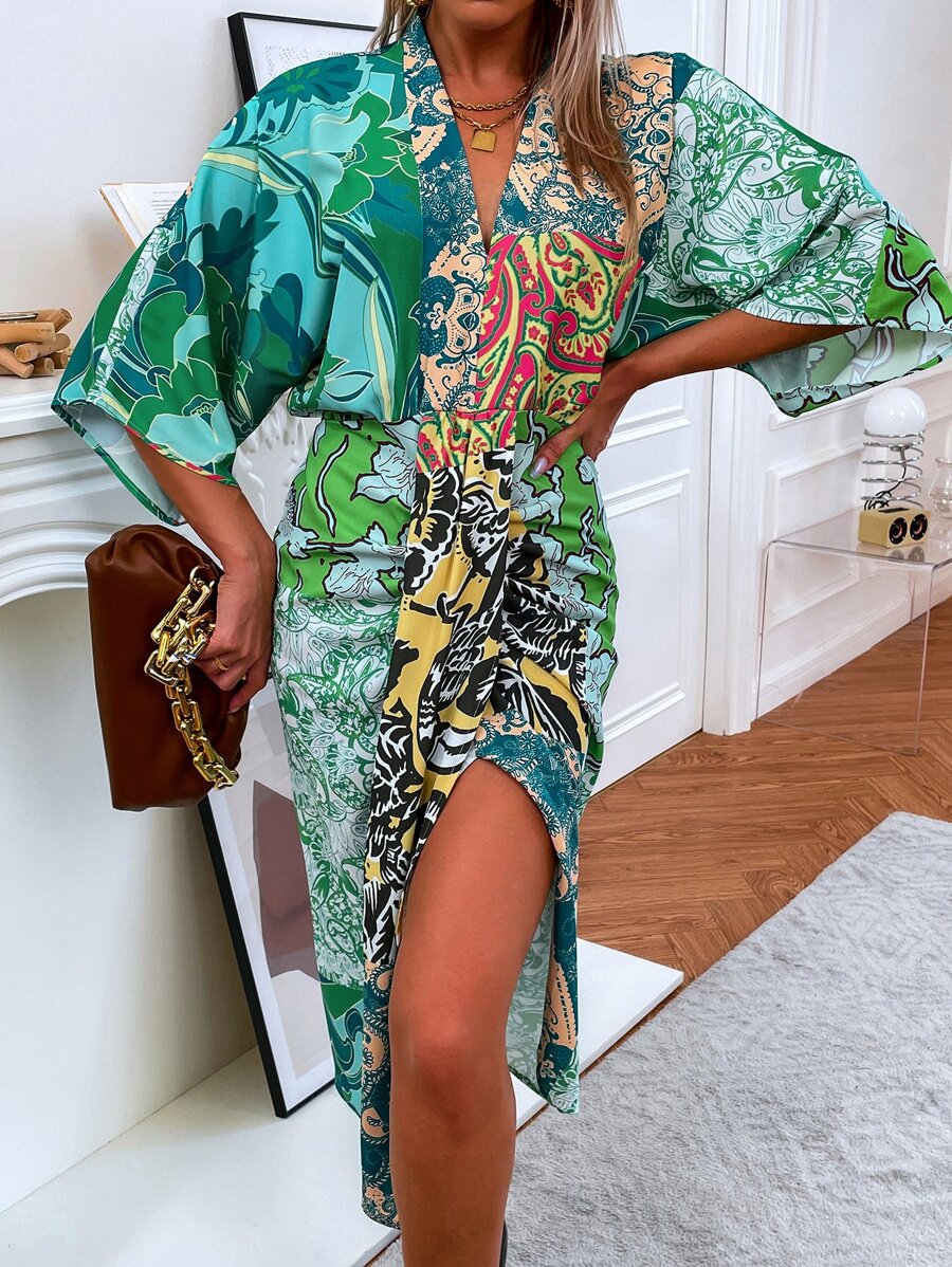 GENKIRA Đầm Tách cao Hoa Paisley Boho - Nhiều màu - Xem 1