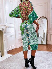 GENKIRA Đầm Tách cao Hoa Paisley Boho - Nhiều màu - Xem 2