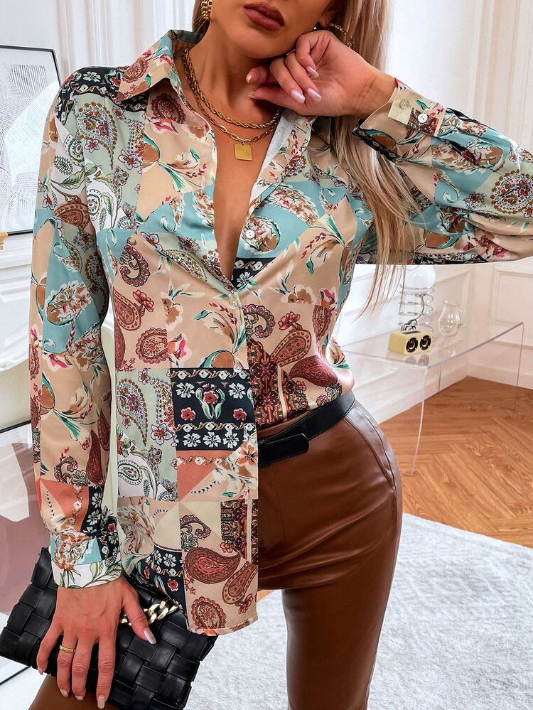 Camicetta con con stampa floreale e paisley - Multicolore - Visualizzare 5